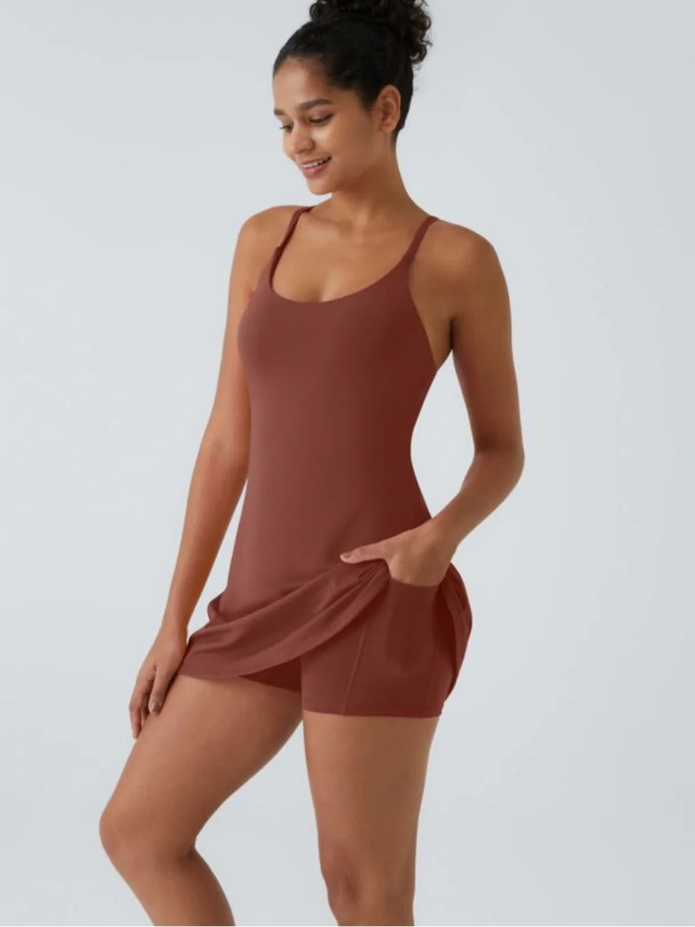 NWT Halara SoftlyZero Plush Athletic Dress w/ Pockets - Rust Red - Size M - Picture 3 of 8